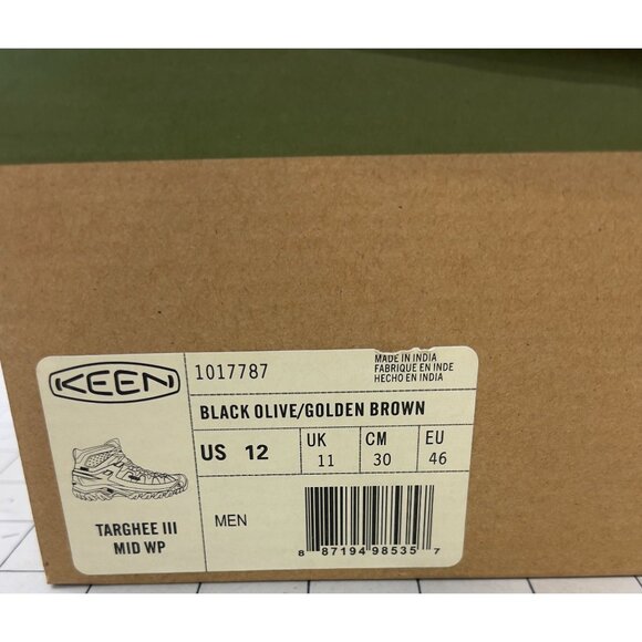 Keen Men's Targhee III Waterproof Mid Hiking Boots Sz. 12 Black Olive/Golden Bro - Picture 5 of 8